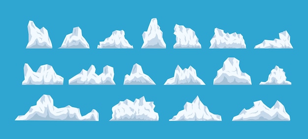 Montaña de hielo, gran trozo de hielo azul de agua dulce en aguas abiertas. Colección de piezas y cristales, iceberg