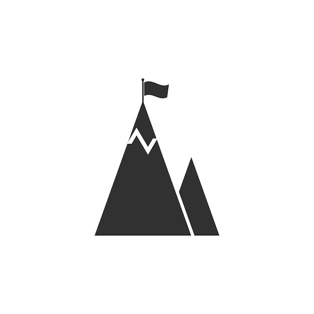 Montaña con icono de bandera aislado sobre fondo blanco Ilustración vectorial