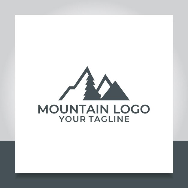 montaña con ilustración de diseño de logotipo de pino