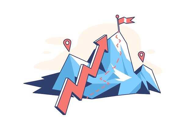 Montaña con ilustración de estilo plano de puntero de flecha