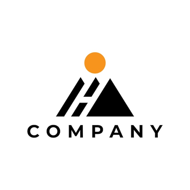 Montaña de la letra H con diseño de logotipo del sol