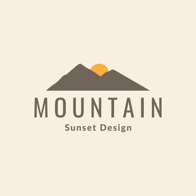 Montaña mínima vintage de color con idea de signo de icono de símbolo gráfico vectorial de diseño de logotipo al atardecer