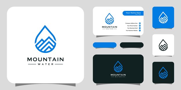 Montaña minimalista con diseño de logotipo de gota de agua. tarjeta de visita de plantilla de lujo