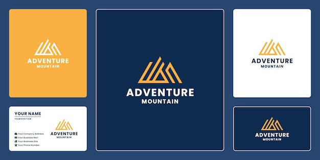 Montaña de monograma con diseño de logotipo letra a con tarjeta de visita