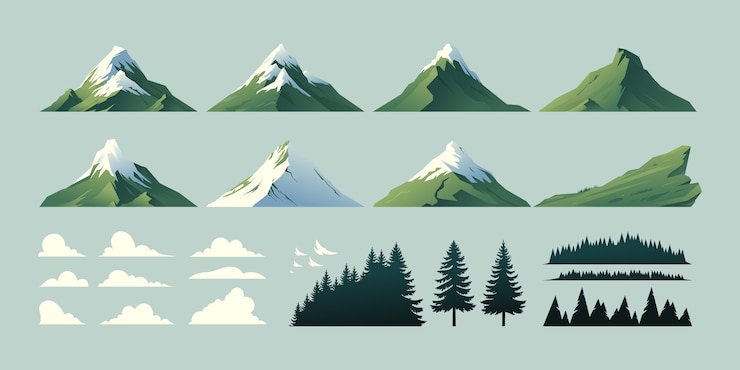 Vector montaña nevada en estilo gradiente