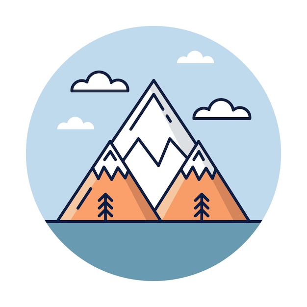 Montaña nevada con pinos y nubes Concepto de viaje Ilustración del paisaje de montaña