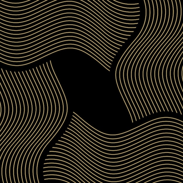 Montaña del paisaje del arte abstracto del vector con los pájaros y la puesta del sol del amanecer por la textura del arte de la línea dorada