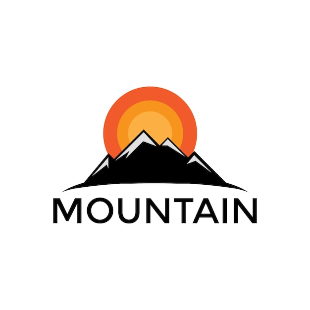 Montaña plana moderna con logotipo de puesta de sol vector logotipo símbolo gráfico ilustración diseño