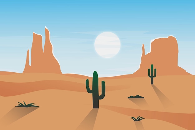 Montaña de roca de paisaje plano en la naturaleza de cactus de arena del desierto