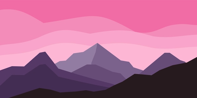 Una montaña rosa con montañas moradas y rosas al fondo.