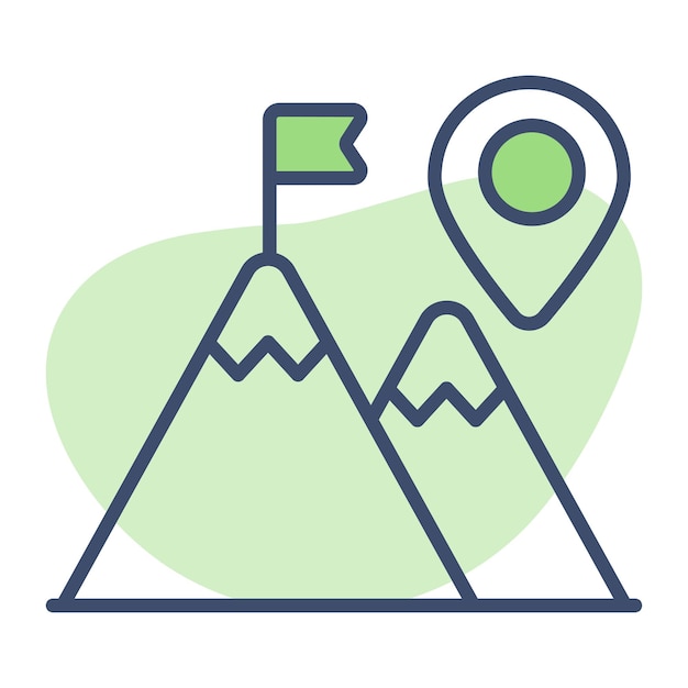 Montaña con vector de pin de ubicación de la montaña icono de ruta de senderismo