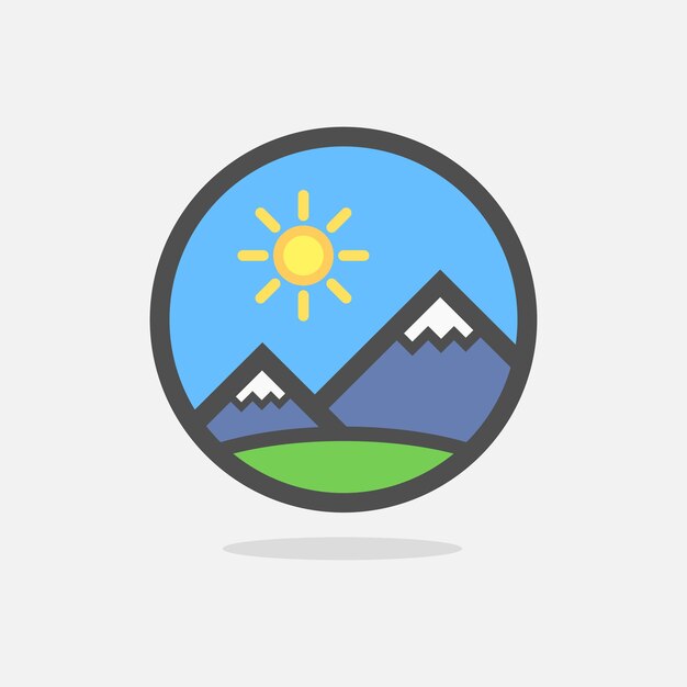Montañas de los Alpes suizos en emblema redondo colorido