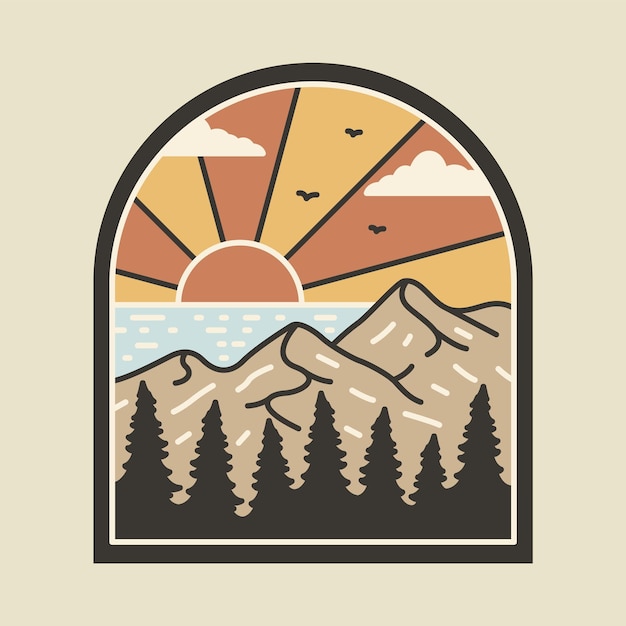 Montañas y amanecer ilustración gráfica arte vectorial diseño de camiseta