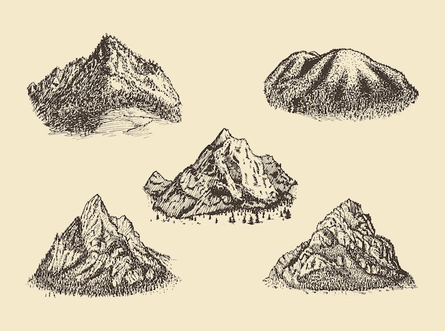 Montañas dibujadas conjunto Monte paisajes en vector