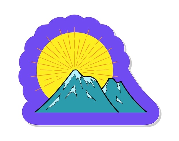 Montañas dibujadas a mano en la ilustración de vector de estilo de pegatina