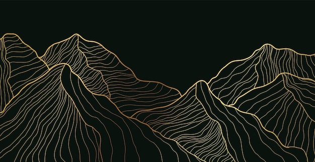 Montañas doradas abstracto art deco oro colinas vector hoja brillante paisaje