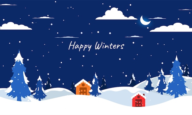Montañas de invierno en clima nevado Invierno feliz y vacaciones felices Ilustración de fondo vectorial Temporada de invierno Fondo de naturaleza