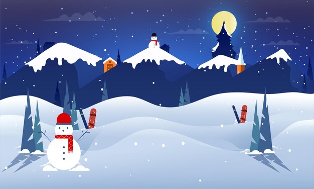 Montañas de invierno en clima nevado Invierno feliz y vacaciones felices Ilustración de fondo vectorial
