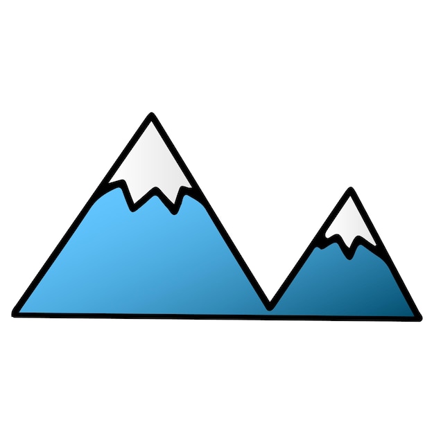 Montañas, vector de montañas cubiertas de nieve, icono de garabato simple