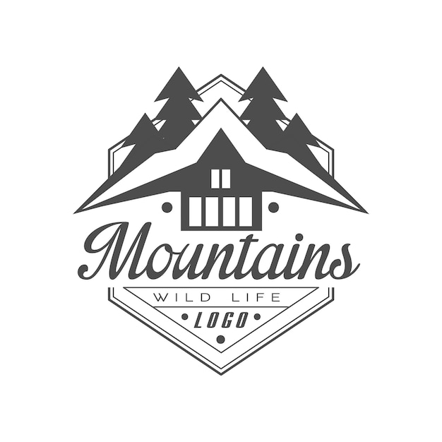 Montañas vida salvaje logotipo diseño calidad premium vintage blanco y negro montaña exploración al aire libre aventura símbolo vector ilustración aislada sobre fondo blanco