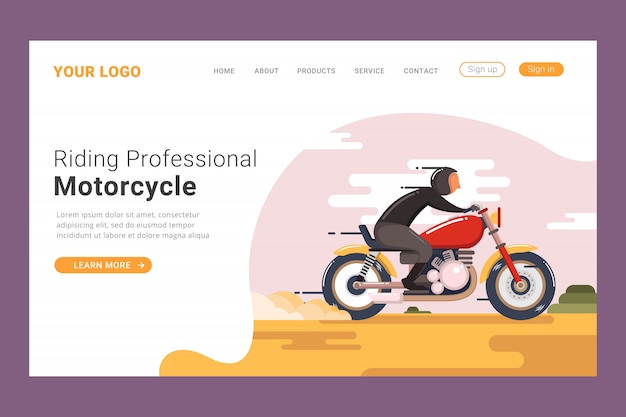Montar plantilla de página de aterrizaje de motocicleta profesional
