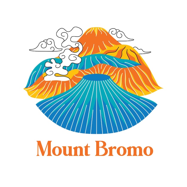Monte Bromo en estilo de diseño plano