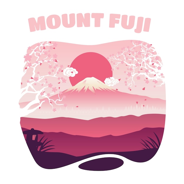 Monte Fuji en la ilustración de la tarde