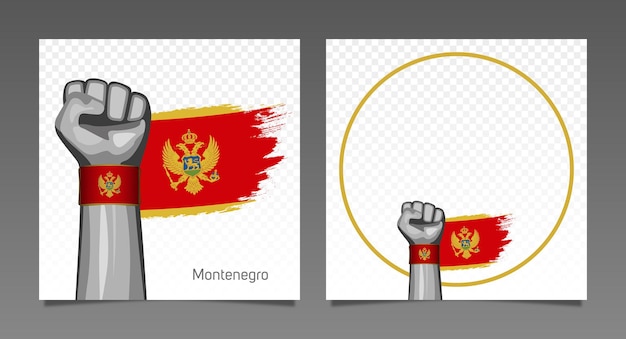 Vector montenegro grunge bandera patriótica victoria marco banners conjunto mano levantada en el aire día de la independencia