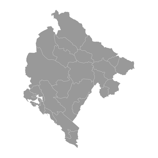 Montenegro mapa gris con subdivisiones administrativas ilustración vectorial