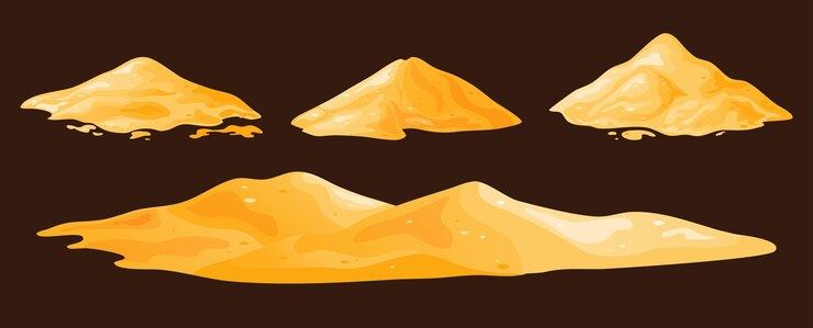 Vector montón de arena en dunas de arena de dibujos animados en el desierto o en la playa material de construcción de montón ilustración vectorial