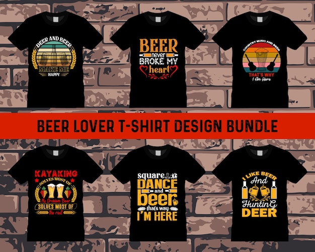 Un montón de camisetas que dicen paquete de diseño de camiseta de amante de la cerveza