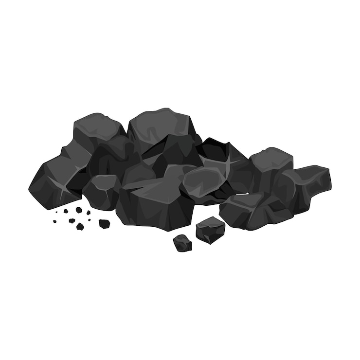 Vector montón de carbón de energía aislado icono de dibujos animados vector dibujos ilustrados dispersos minería de energía de carbón