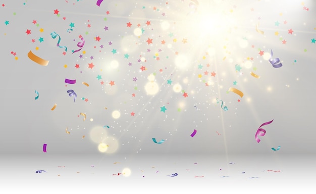 Un montón de confeti y cintas diminutos de colores sobre fondo transparente Evento festivo y fiesta