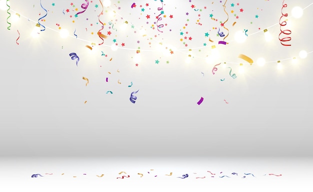 Un montón de confeti y cintas diminutos de colores sobre fondo transparente Evento festivo y fiesta