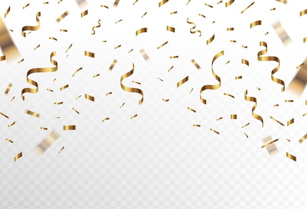 Un montón de confeti dorado cayendo con cintas cayendo en el fondo del evento de la fiesta de celebración