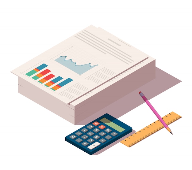 Montón de documentos con lápiz, regla y calculadora.