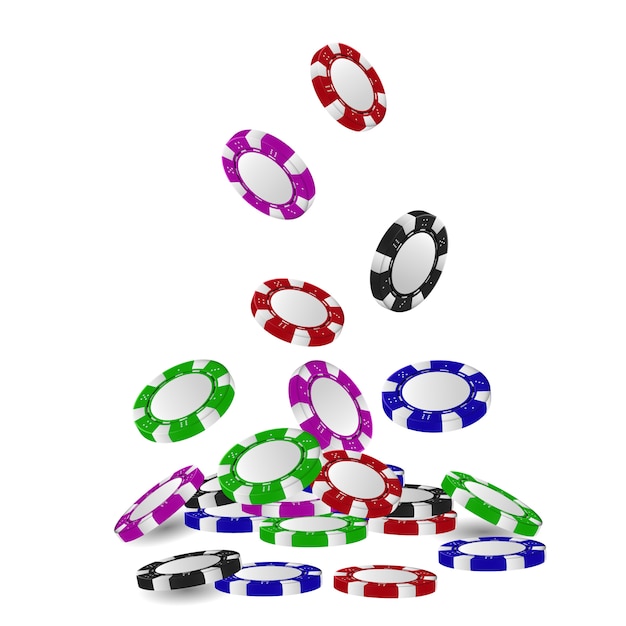 Montón de fichas de juego en 3D o montón de fichas de casino realistas que caen, ruleta volumétrica y blackjack, dinero de poker deportivo o efectivo. Juego y éxito, ganador y suerte, tema de entretenimiento.