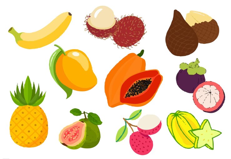 un montón de frutas tropicales
