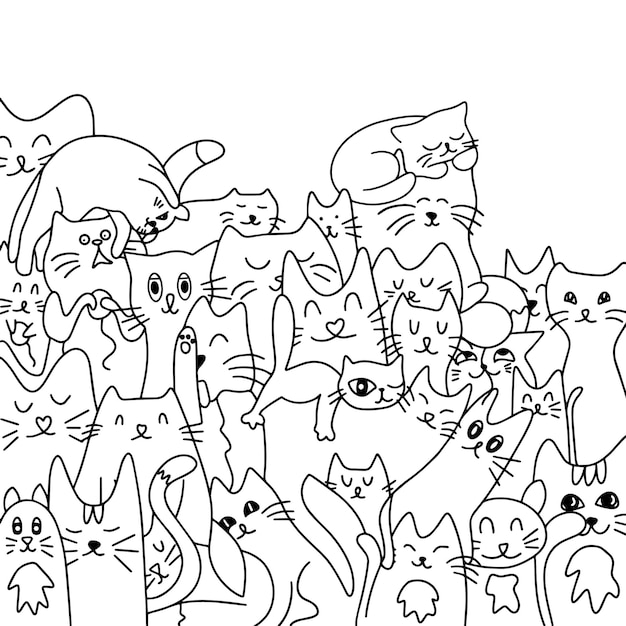 Un montón de gatos lindos Fondo de gatos para colorear Vector ilustración