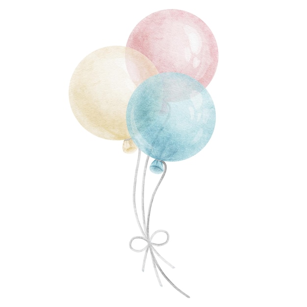 Un montón de globos de aire coloridos Ilustración de acuarela Concepto de fiesta de cumpleaños aislado.