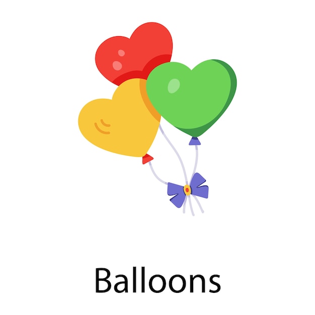 Montón de globos de corazón, icono plano