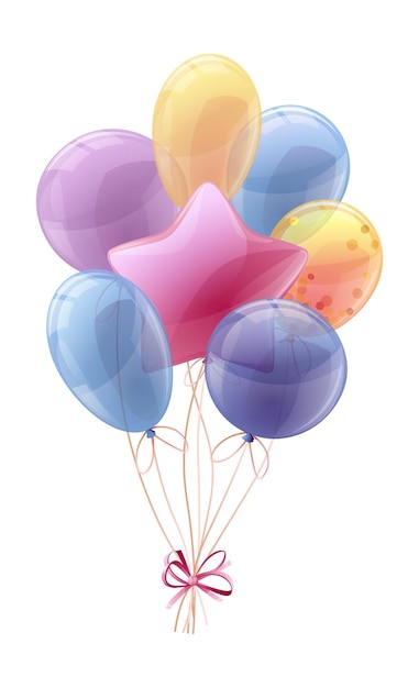 Un montón de globos en un fondo blanco ilustración vectorial paquete de globos para el diseño de la fiesta de tarjetas