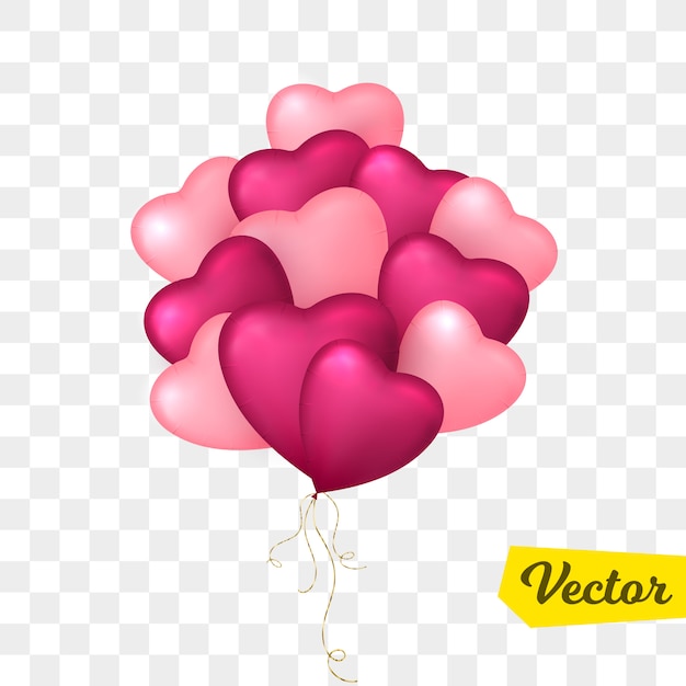 Vector montón de globos en forma de corazón. día de san valentín