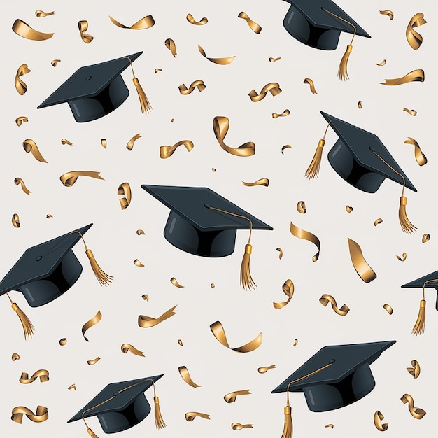 Vector un montón de gorras de graduación y números que dicen graduación