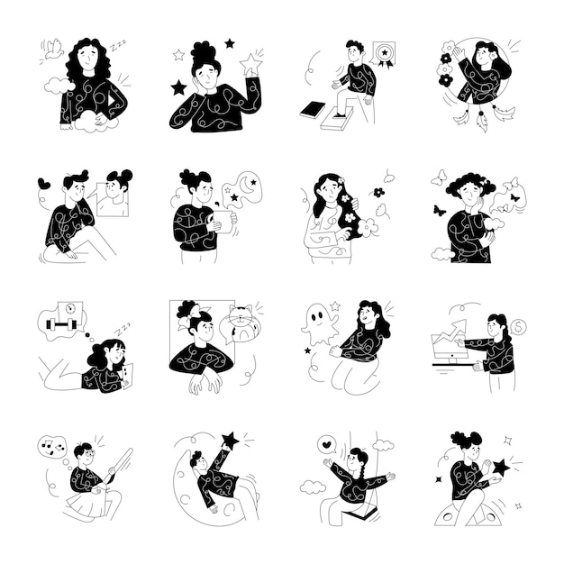 Un montón de ilustraciones dibujadas a mano