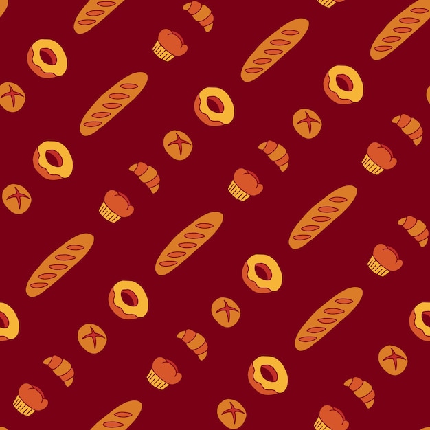 Un montón de pan de panadería horneado patrón sin costura diseño de ilustración vectorial