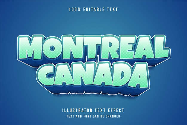 Montreal, canadá, efecto de texto editable estilo de texto cómico de gradación azul