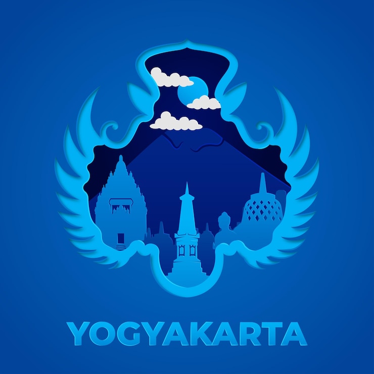 Vector monumento indonesio de jogjakarta con estilo de corte de papel