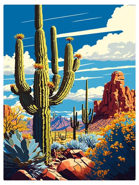 Monumento nacional del pipo de órgano cactus arizona cartel de viajes vintage cartel postal de recuerdo retrato wpa