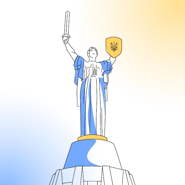 Monumento a la patria en Kyiv, ilustraciones de líneas